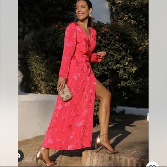 NWT Zara hot pink Jaquard wrap dress - Picture 4 of 7